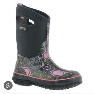 Bogs Black and Pink Floral Boots